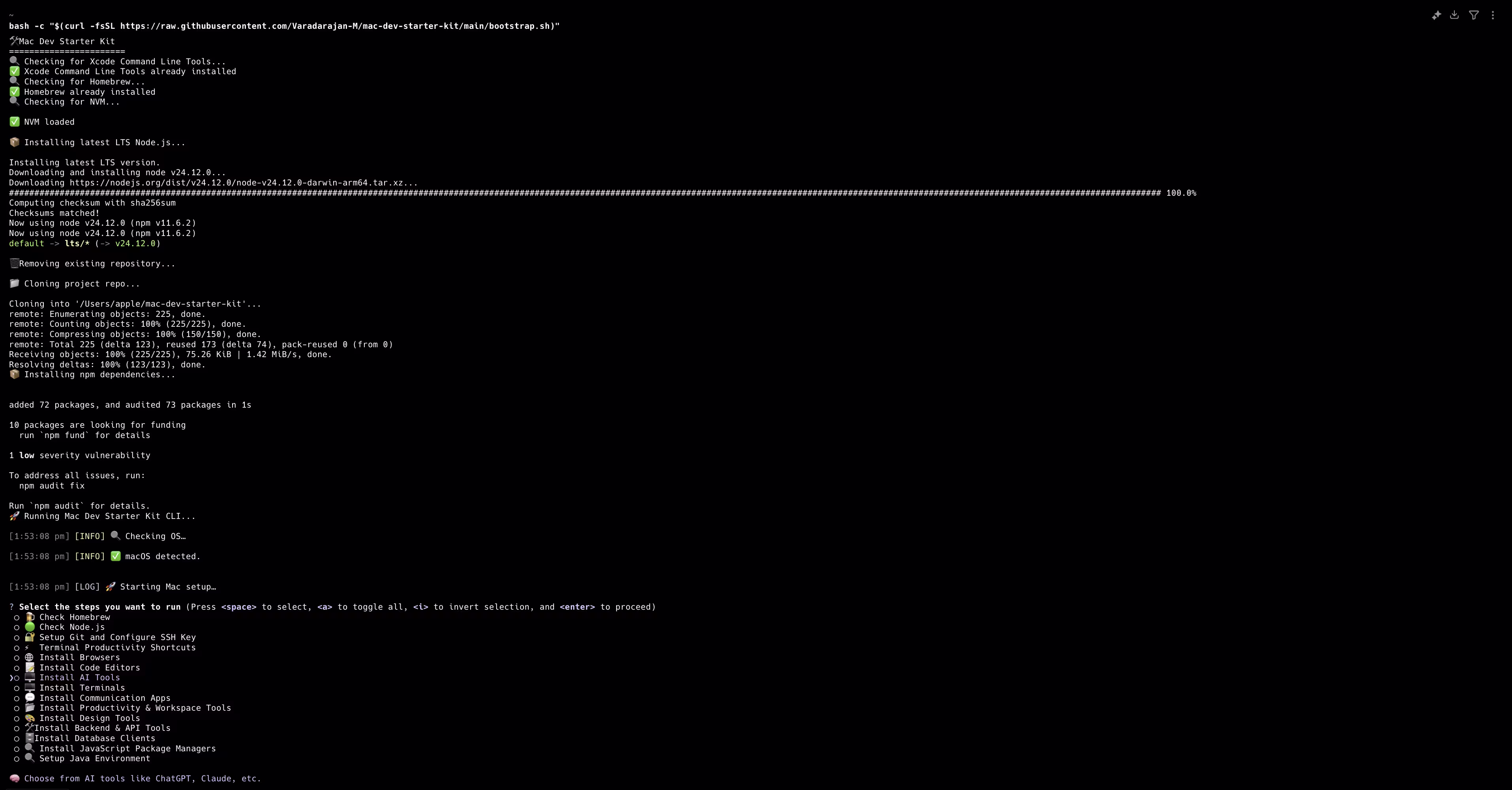 Mac Dev Starter CLI project showcase