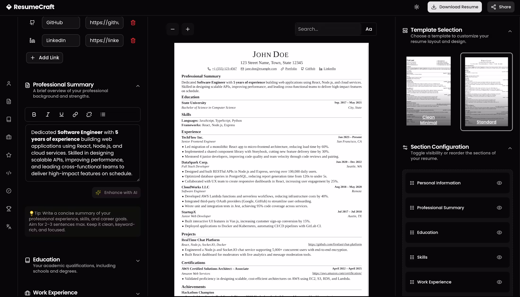 ResumeCraft project showcase